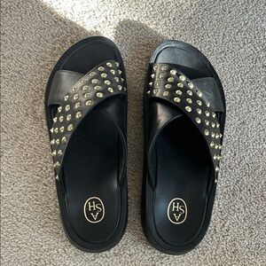 Ash Black Sandals with Gold Studs EU 39